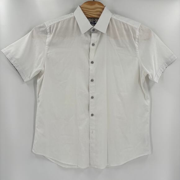 Robert Graham Mens XL Solid White Patterned Short Sleeve Button Up Shirt - Picture 4 of 5